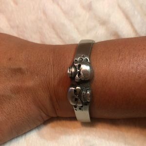 Silver Tone Double Skull Cuff Bracelet